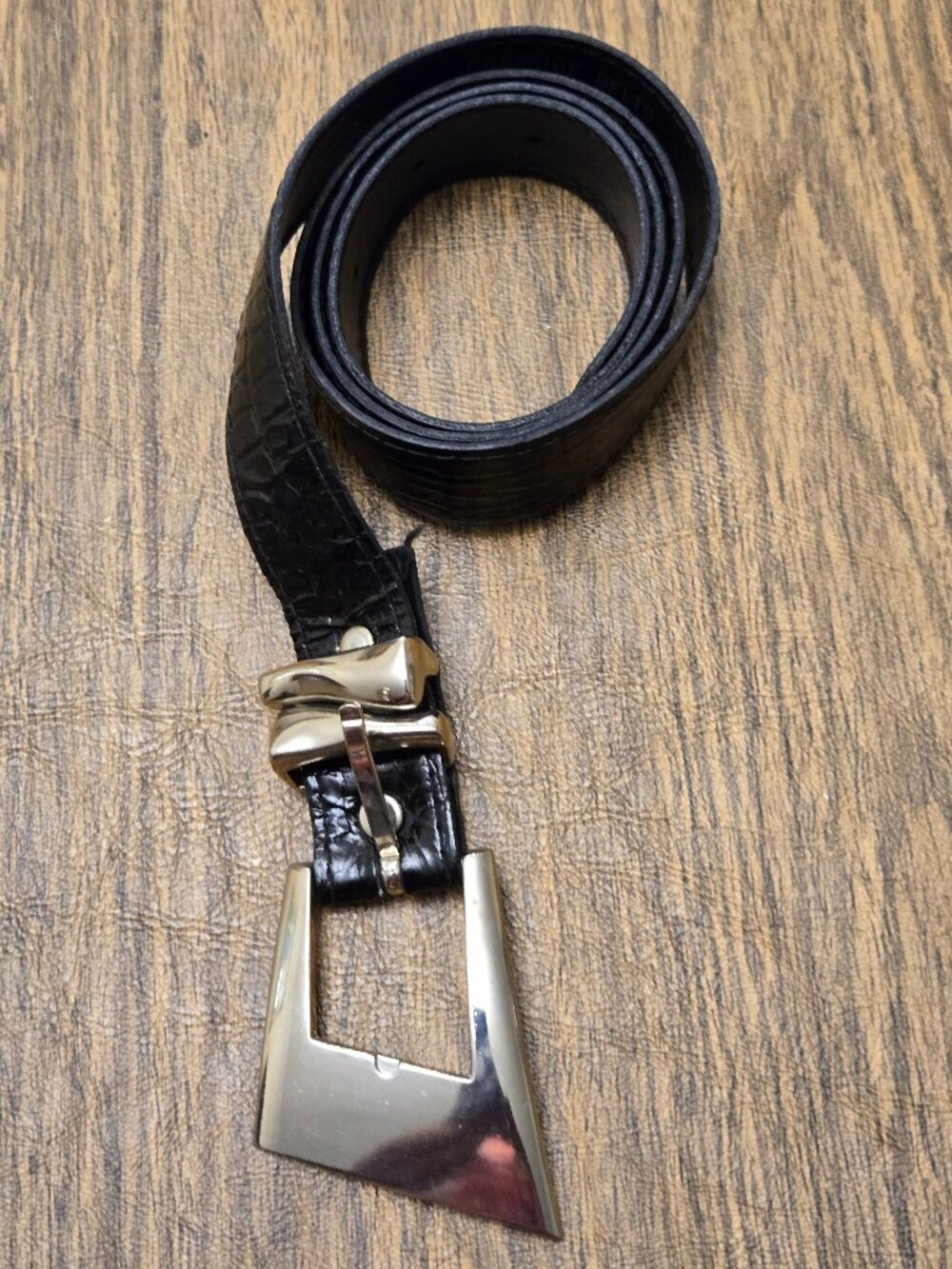 PRESTIGE Women's Genuine Leather Embossed Black Belt w/Sturdy Silver Buckle SML